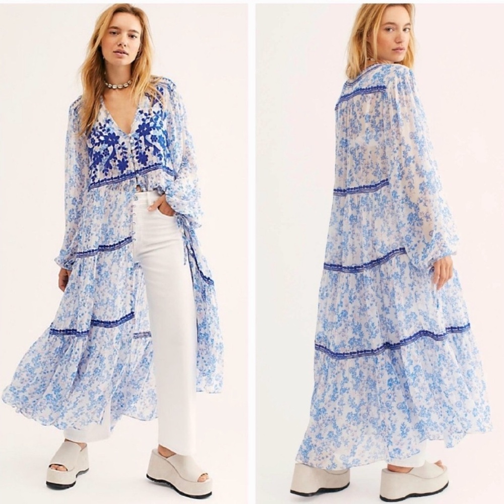 Free People Call On Me Embroidered Maxi Top